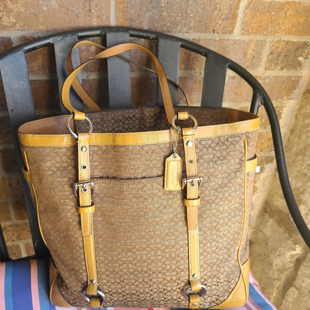 Coach Brown Signature logo Tote Bag Satchel Purse Leather